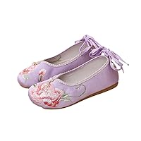 Comfortable Soft Jacquard Women Floral Embroidered Ballet Flats with Strap Vintage Chinese Style Casual Shoes
