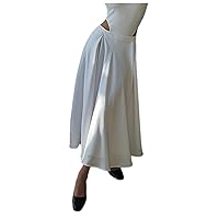 Womens Satin Long Skirt Full Slip High Waisted Skirt Solid Color Elegant Prom Skirt Evening Party Wedding Skirts