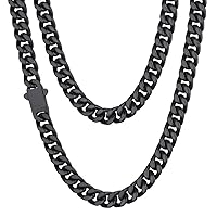 ChainsHouse Stainless Steel Mens Cuban Link Chain, Black/18K Gold Miami Cuban Chain Necklace, 5/7/9mm/12mm Width, No Tarnish& Durable Hip Hop Mens Jewelry, 18