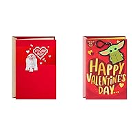 Hallmark Valentine's Day Card (Star Wars R2-D2 and Hearts) & Star Wars Valentines Day Card for Kid with Removable Backpack Clip (Baby Yoda)