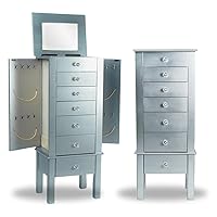 Helena Standing Jewelry Armoire, Silver