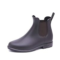 Women's Short Ankle Rain Boots Waterproof Chelsea Bootie for Ladies Easy Slip on Flat Platform Rubber Shoes Footwear