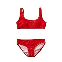 Toddler Bathing Suits Swimsuit Sport Red Soild High Waist Bikini Set Swimwear Bathing Suit Girl 18m Swimsuit