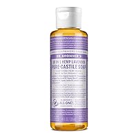 Dr. Bronner’s - Pure-Castile Liquid Soap (Lavender, 4 ounce) - Made with Organic Oils, 18-in-1 Uses: Face, Body, Hair, Laundry, Pets and Dishes, Concentrated, Vegan, Non-GMO