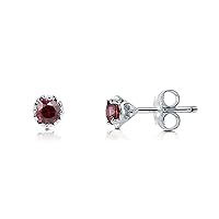 Solitaire Red Cubic Zircon Gemstone Platinum Plated 925 Sterling Silver Stud Earring For She
