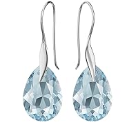 Sterling Silver 925 Earrings for Women Dangling Hook with Crystals Pear Silver Jewellery for Her Drop Dangling Earrings for a Girl Gift for Mother in a jewellery box