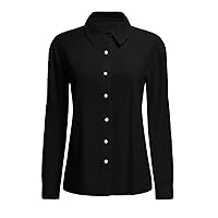 Women's Long Sleeve Button Up Slub Cotton Cardigan Shirt Loose Casual V Neck Top Short Sleeve
