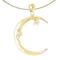 14K Yellow Gold Crescent Moon Face With Star Pendant with 18