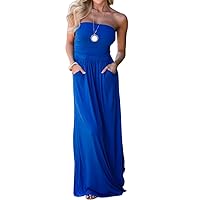Ofenbuy Womens Off The Shoulder Maxi Dresses Summer Strapless Bandeau Long Dress with Pockets