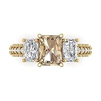 Clara Pucci 4.21 carat Emerald Cut 3 stone Genuine Ideal Yellow Moissanite Proposal Wedding Anniversary Bridal Ring 18k Yellow Gold
