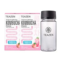 TEAZEN Kombucha Peach Flavor 2 Pack with Classic Eco Bottle (Kombucha Powder 20 Sticks, Eco Bottle 1EA x 11.8oz)