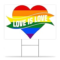 Love is Love Rainbow Heart Yard Sign LGBTQ Progress Rainbow Pride Gay Lesbian Yard Signs with Metal H Stake Gay Pride Parade Awareness Garden Decorations Corrugated Yard Signs 12X18In