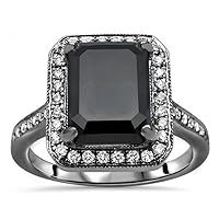 K Gallery 2.10 Ctw Emerald Cut Black Diamond Engagement Band Set Women's Ring 14K Black Gold Finish