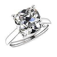 3.00 CT Cushion Old Mine Cut Colorless Moissanite Engagement Ring, Wedding Bridal Ring Set, Eternity Sterling Silver Solid Diamond Solitaire 4-Prong Anniversary Promise Ring for Her