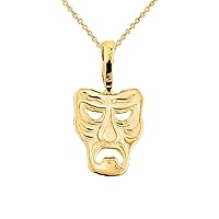 YELLOW GOLD TRAGEDY MASK PENDANT NECKLACE - Gold Purity:: 10K, Pendant/Necklace Option: Pendant Only