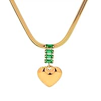 14K Gold Plated Necklace for Women Snake Chain Heart Pendant Choker Emerald Collarbone Necklace (A22)