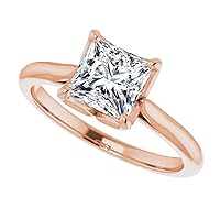 Moissanite Rings for Women, 2 ct Princess Colorless VVS1 Clarity Diamond Engagement Rings 14K Rose Gold 4 Prong Moissanite Solitaire Rings for Women Wife Gifts