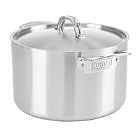 Viking Culinary Professional 5-Ply Stainless Steel Stockpot, 8 Quart, Includes Steel Lid, Dishwasher, Oven Safe, Works on All Cooktops including Induction, Gray