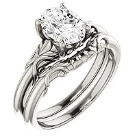 JEWELERYN 2 CT Oval Colorless Moissanite Engagement Ring Set for Women/Her, Wedding Bridal Ring Set,Eternity Sterling Silver Solid Diamond Solitaire Prong Anniversary Promise Gifts for Ring