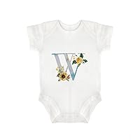 Baby Bodysuit Yellow Floral Monogram Letter - W Infant Bodysuit Newborn Baby Clothes Baby Gift Baby Clothing 12months