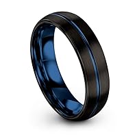 Tungsten Carbide Wedding Band Ring 6mm for Men Women Green Red Fuchsia Copper Teal Blue Purple Black Center Line Dome Black Brushed Polished