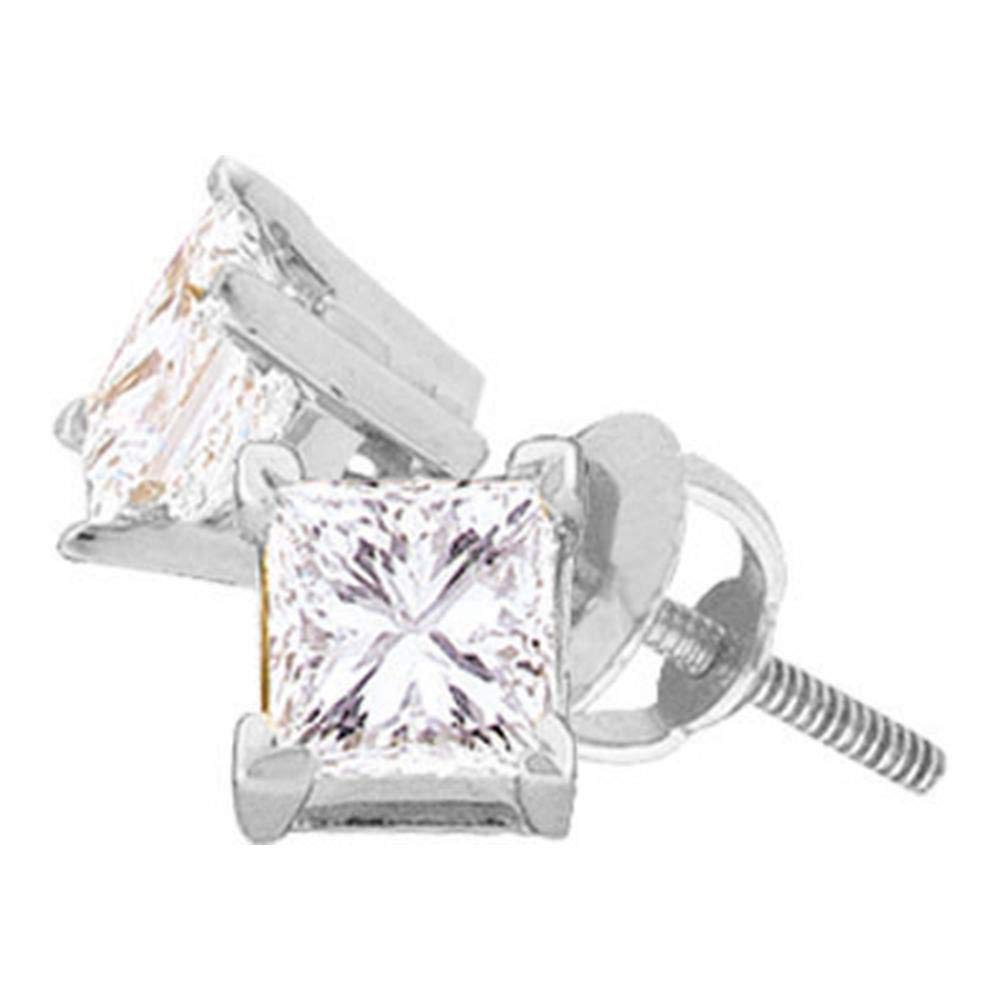 The Diamond Deal 14kt White Gold Unisex Princess Diamond Solitaire Stud Earrings 1-1/2 Cttw