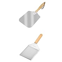 Skyflame Kitchen Supply Aluminum Pizza Peel with Wooden Handle and Stainless Steel Griddle Spatula