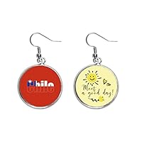 Chile Country Flag Name Art Deco Gift Fashion Ear Drop Sun Flower Earring Jewelry Fashion