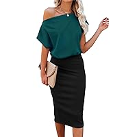 Ezbelle Women's 2024 Summer Dress Off The Shoulder Short Sleeve Ribbed Casual Party Bodycon Midi Dresses