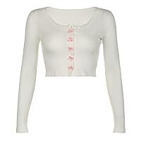 Women's Sexy Long Sleeve Tops for Woman Fashion Bow Lace Large Round Neck Chest Shape Skinny Waist Short Top, S-L