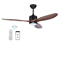 Ovlaim 60 Inch Indoor Outdoor Ceiling Fan, Quiet DC Motor High CFM Large Walnut Wood Ceiling Fans with Lights Remote Control, 3 Blade Propeller Smart Ceiling Fan for Living Room & Outside Patio
