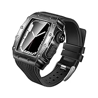 Rubber Strap for Apple Watch 7 Band 45mm Metal Stainless Steel Protective Matel Case+Strap for iWatch7 6 5 4 3 SE 44mm 41MM 40MM (Color : Black, Size : for iwatch 41MM)