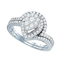 0.81 Carat (ctw) 10K White Gold Round Diamond Soli Star Ladies Bridal Wedding Ring Set 3/4 CT