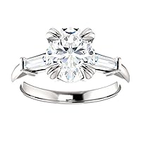 Kiara Gems 3 TCW Oval Diamond Moissanite Engagement Rings Wedding Ring Eternity Band Solitaire Halo Hidden Prong Silver Jewelry Anniversary Promise Ring