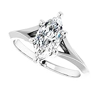 1.00 CT Marquise Colorless Moissanite Engagement Ring, Wedding Bridal Ring Set, Eternity Sterling Silver Solid Diamond Solitaire 4-Prong Anniversary Promise Ring for Her