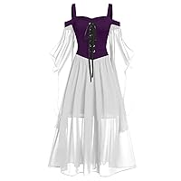 Summer Dress, High Low Victorian Dress Puff Sleeve Off Shoulder Ruffle Medieval Costume for Women Renaissance Dress