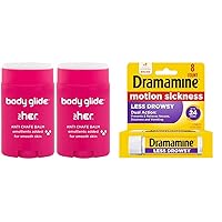 BodyGlide for Her Anti Chafe Balm | Chafing Stick with Added emollients & Dramamine Motion Sickness Relief Less Drowsey Formula, 8 Count