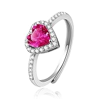 BRBAM Zircon Birthstone Heart Rings Adjustable Design Crystal Embellished Birthday Ring Gift for Girls and Women