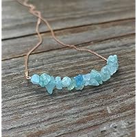 March Birthstone Necklace/Raw Aquamarine Jewelry/Aquamarine Necklace/Gift for Daughter for her/Gemstone bar Code- WAR6699