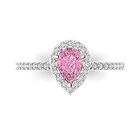 1.19ct Pear Cut Solitaire with accent Pink Simulated Diamond designer Modern Statement Ring Real Solid 14k White Gold