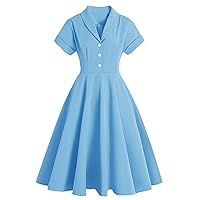 PEHMEA Women's 1950s Vintage Cuff Sleeves Cape Collar Cocktail Party Swing Dress