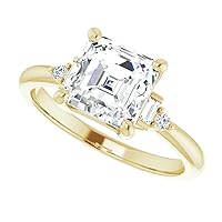 Moissanite Solitaire Engagement Ring, 2ct Asscher Cut, 925 Sterling Silver, Wedding Band for Her