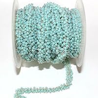5 Feet Long gem Amazonite 3mm rondelle Shape Faceted Cut Beads Wire Wrapped Sterling Silver Plated Cluster Rosary Chain for Jewelry Making/DIY Jewelry Crafts CHIK-ROS-CH-55969