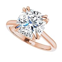 10K Solid Rose Gold Handmade Engagement Ring 4 CT Cushion Cut Moissanite Diamond Solitaire Wedding/Bridal Ring Set for Woman/Her Propose Ring, Perfact for Gift