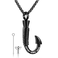 YOUFENG Fishing Hook Urn Necklace for Ashes Stainless Steel Cremation Jewelry Always in My Heart Ashes Necklaces Memorial Keepsake for Men