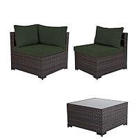 Outdoor Patio Furniture Set Components Corner Sofa & Armless Sofa & Coffee Table,Pine Green