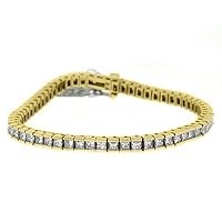 14k Yellow Gold 6.35 Carat Box Shape Princess Diamond Tennis Bracelet