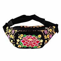 Women's Embroidered Waist Back Handmade Fanny Back Bag For Travel with 2 Pockets Fit All Phones (2)