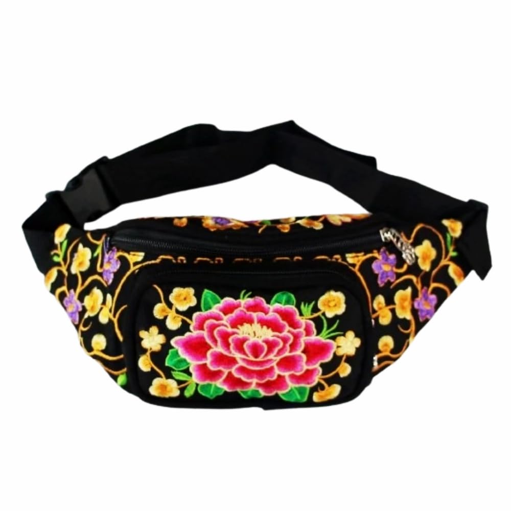 Women's Embroidered Waist Back Handmade Fanny Back Bag For Travel with 2 Pockets Fit All Phones (2)