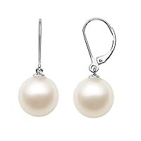 Cream Freshwater Cultured Pearl Leverback Dangle Earrings for Women AAAA Quality in Sterling Silver - PremiumPearl